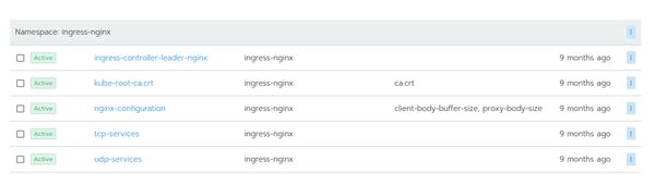 Nginx Config Maps in ingress-nginx namespace