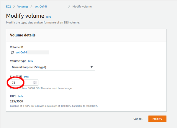 Modified EBS Volume