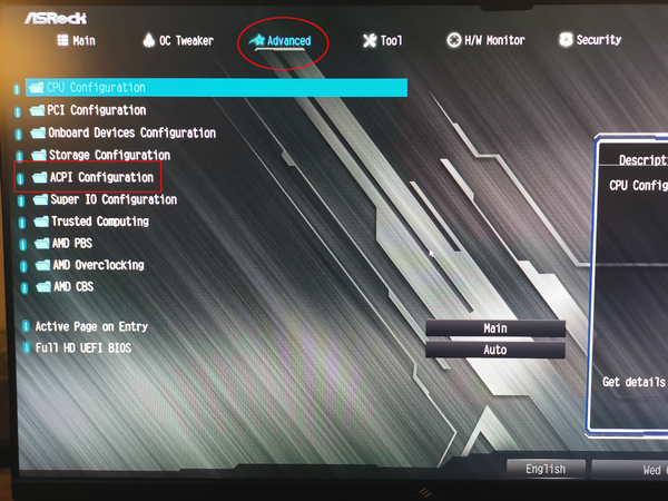 Advanced settings in ASRock UEFI