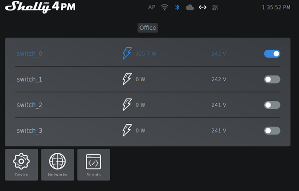 User interface of Shelly 4 Pro