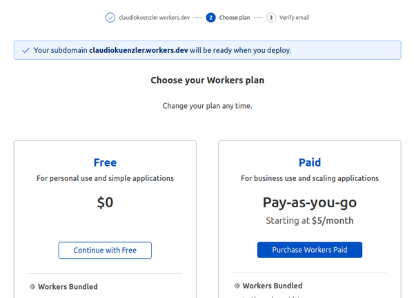 Worker plan selection in Cloudflare