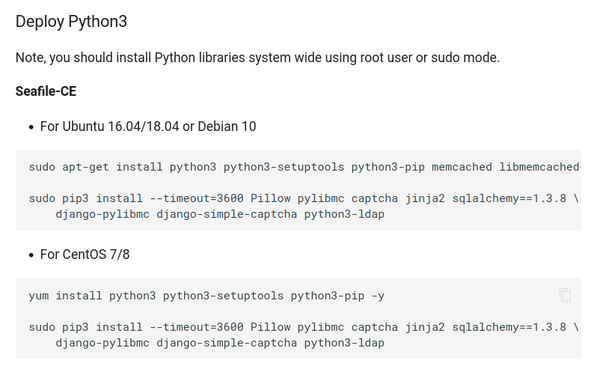Python3 packages required for Seafile 7.1