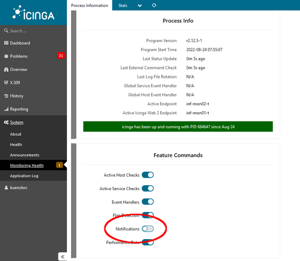 Icingaweb2 feature command toggles