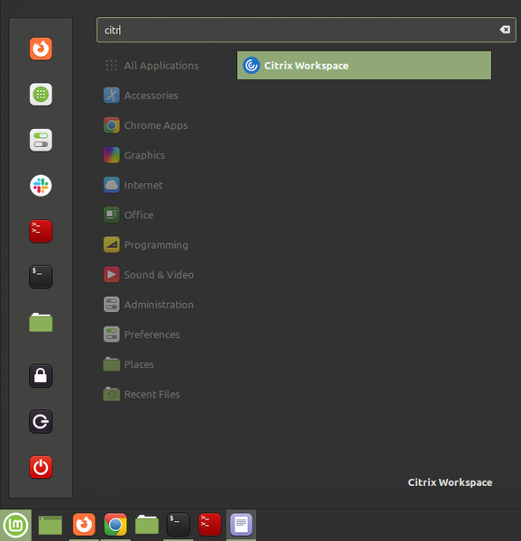 Search for Citrix workspace app in Linux Mint menu