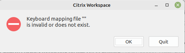 Keyboard mapping file is invalid or does not exist error in Citrix Workspace