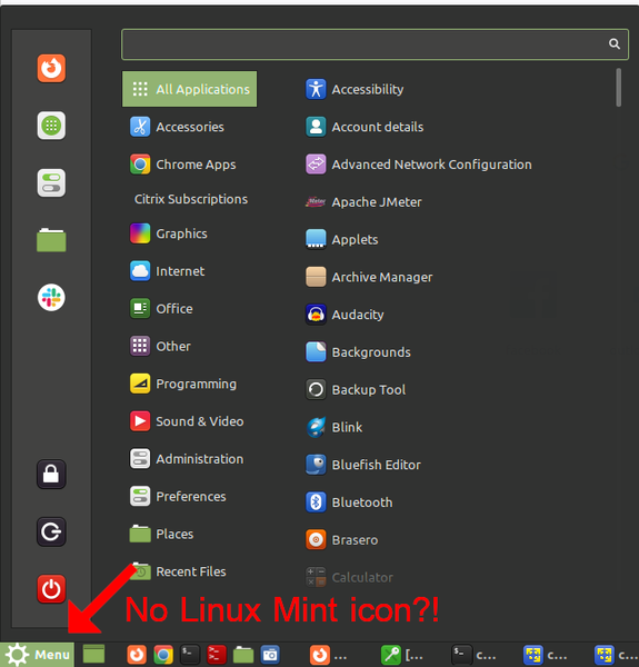 No Linux Mint icon as menu button