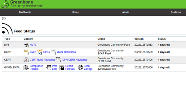 Greenbone Vulnerability Manager feeds outdated