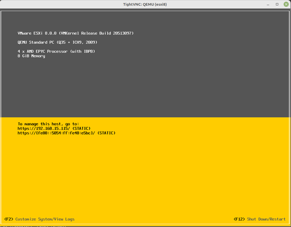 ESXi 8 server started as QEMU KVM