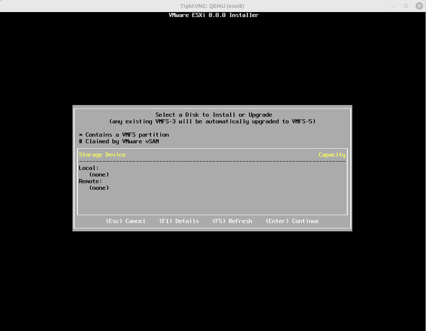 ESXi 8 installation no disk detected