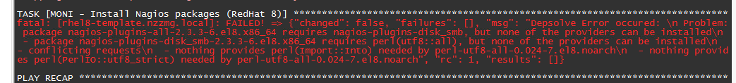 Ansible task failed to install nagios-plugins-all package on RHEL8