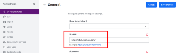 Change Site URL in Rocket Chat