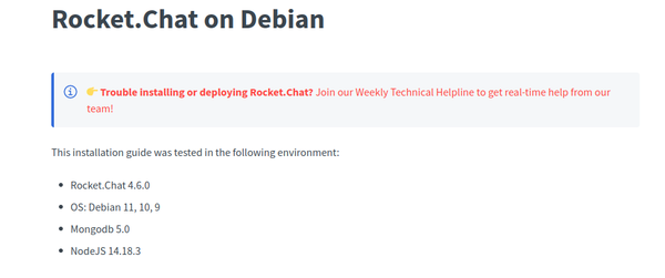 Rocket Chat environment versions