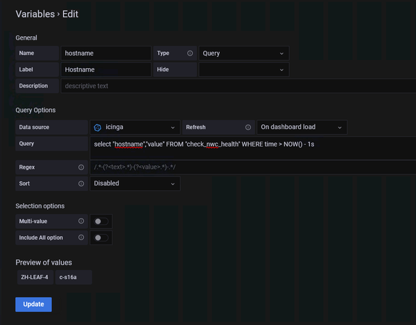 Grafana variable values based on SELECT query