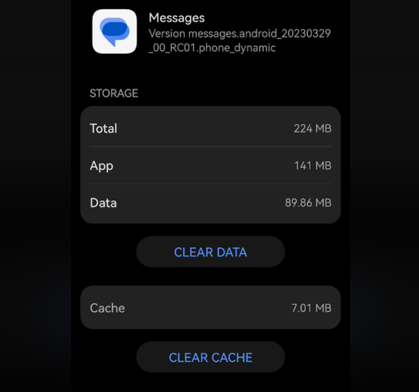 Clear Data and Cache of Messages app in Android