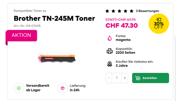 Compatible cartridge to replace original Brother TN-245M