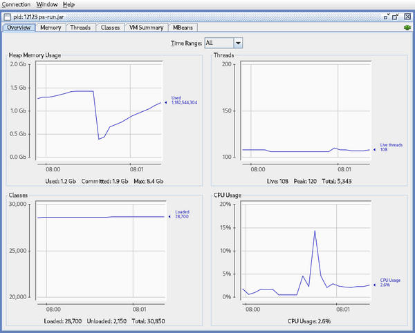 JConsole overview of a Java process 