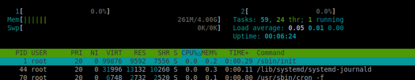 htop in a LXC container with cgroup v2 limits