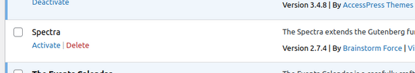 Wordpress plugin Spectra deactivated