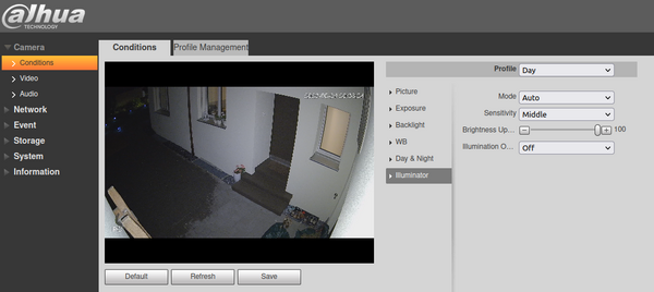 Dahua illuminator (lights) settings