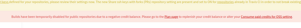 Travis CI error indicating builds have been disabled