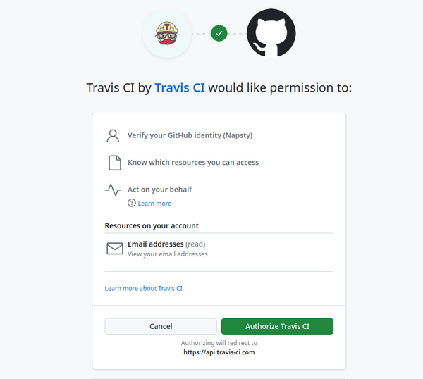 Travis CI GitHub permission