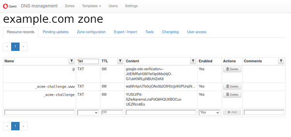 DNS zone working again in PowerDNS DNS-UI