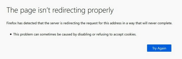 Redirect loop warning in browser