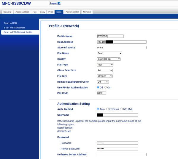 Brother MFC-9330CDW scan to network share