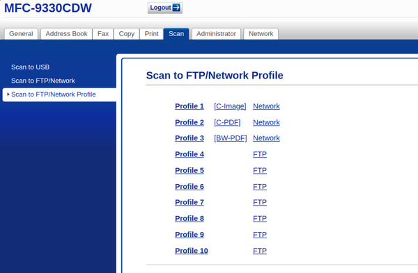 Brother MFC-9330CDW scan to network profiles