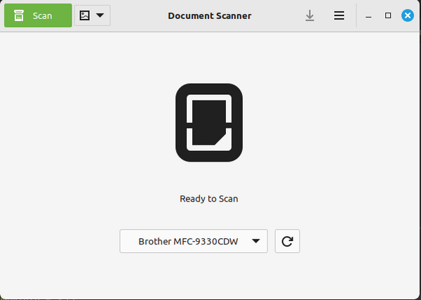 Document Scanner in Linux Mint showing Brother MFC-9330CDW
