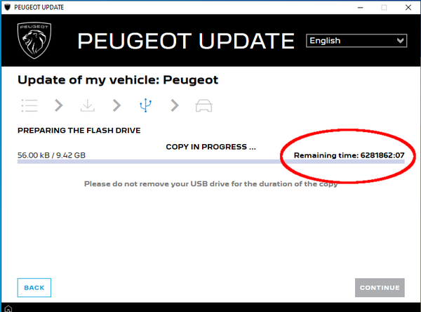 Peugeot Update stuck in progress