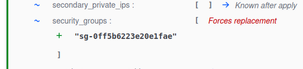 Terraform security_groups in ec2 instance forces replacement