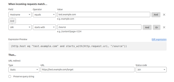Static Redirect Rule in Cloudflare