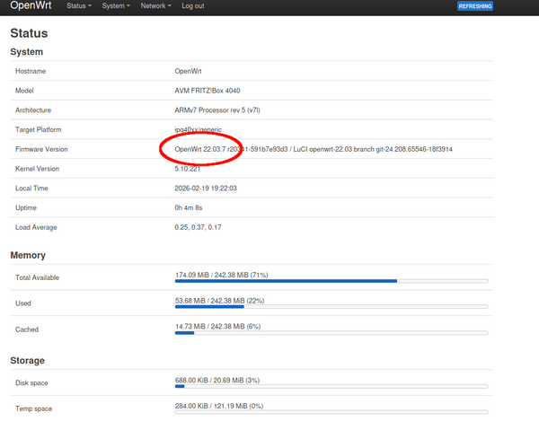 OpenWRT status after firmware update
