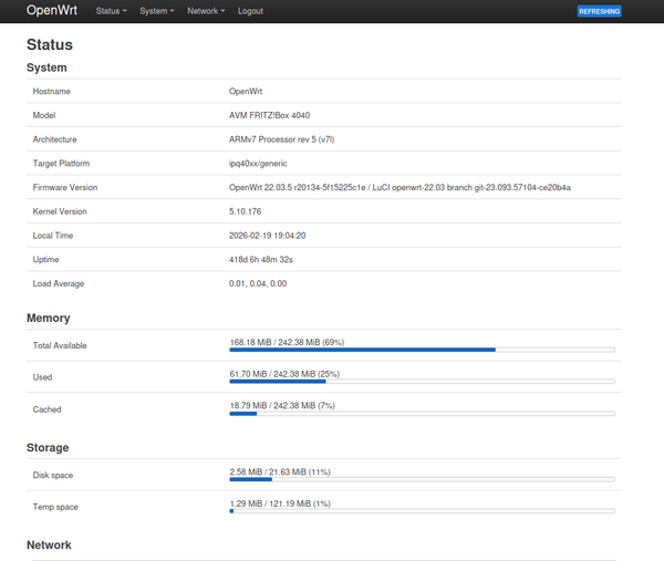 OpenWRT status before firmware update