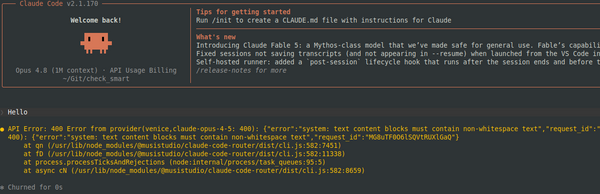 Error 400 shown in Claude Code in Linux Terminal