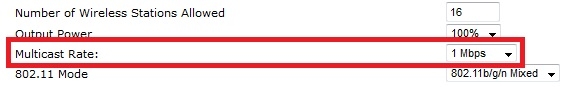 Multicast Rate set to 1Mbit per second increased Wireless Speed