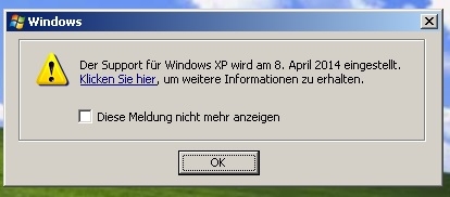 Windows XP End of support warning