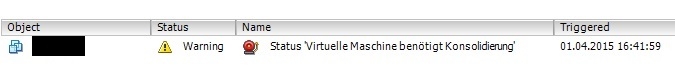 Virtual machine requires consolidation