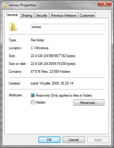 winsxs folder size