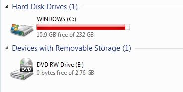Windows C: still old drive space