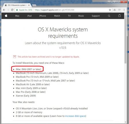 OS X Mavericks System Requirements