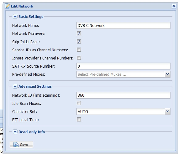 TVHeadend Network Settings Thurcom