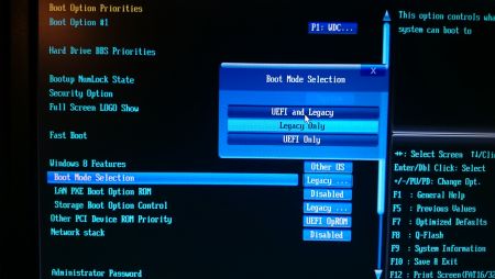 Gigabyte UEFI BIOS set to legacy boot