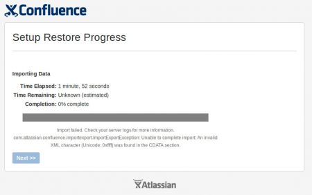 Confluence Restore Progress Import Failed