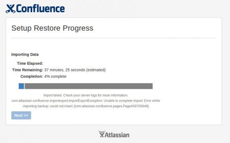 Confluence Restore Progress Import Failed