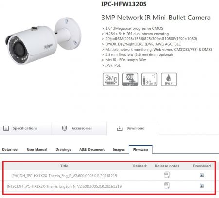 Dahua IPC-HFW1320S new firmware version
