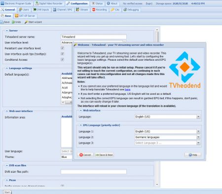 TVHeadend setup wizard