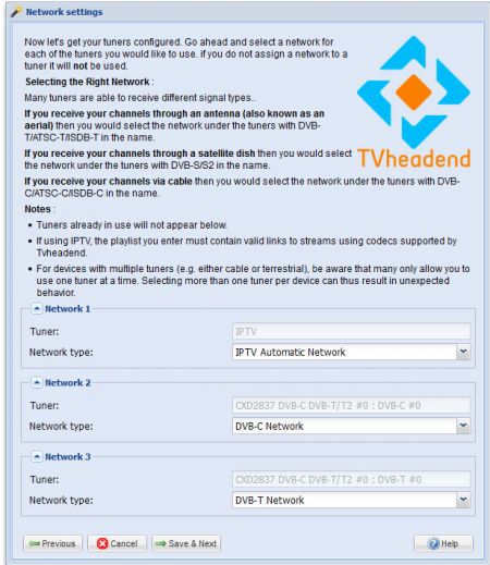 TVheadend setup wizard