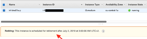 AWS EC2 instance scheduled for retirement warning